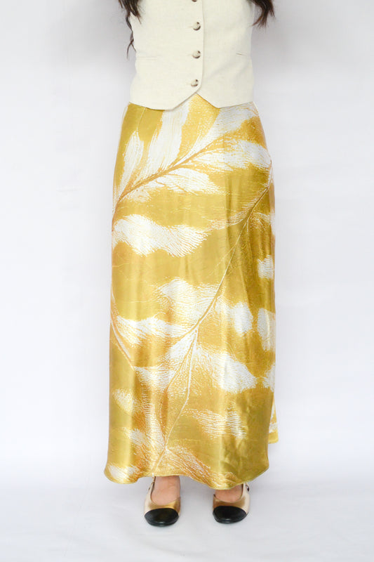 falda de seda estampada óleo hojas