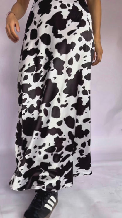 falda seda estampado animal print vaquita